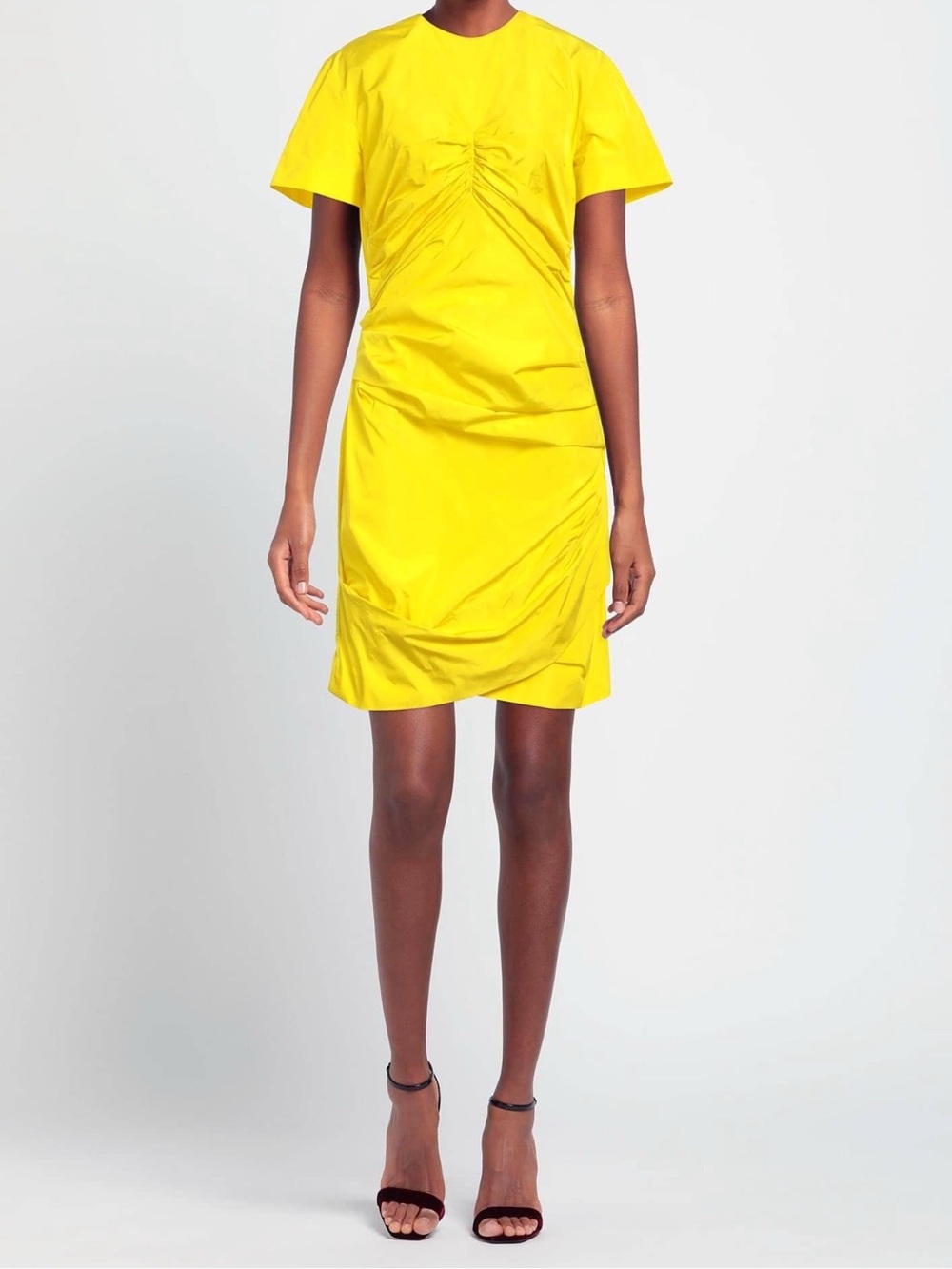 MSGM Yellow Short-Sleeve Ruched Mini Dress